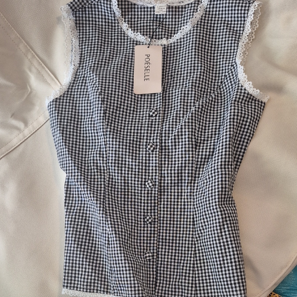 Black and White Gingham Women's Blouse
